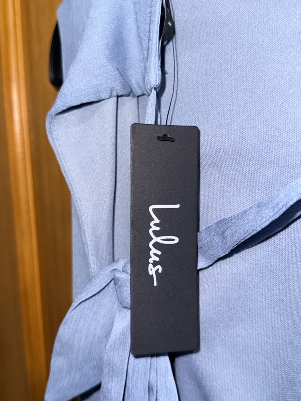 NWT Lulu's Enchantingly Sweet Slate Blue Chiffon Backless Maxi - M - Picture 15 of 16